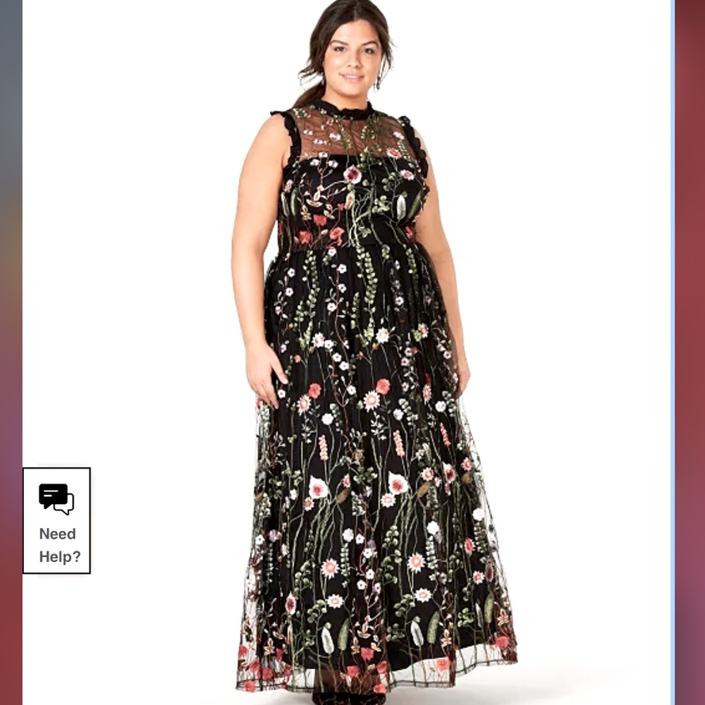 City Studios | Trendy Plus Size (16W) Ruffle-Trim Embroidered Gown